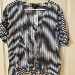 Blue and White Striped Women Top